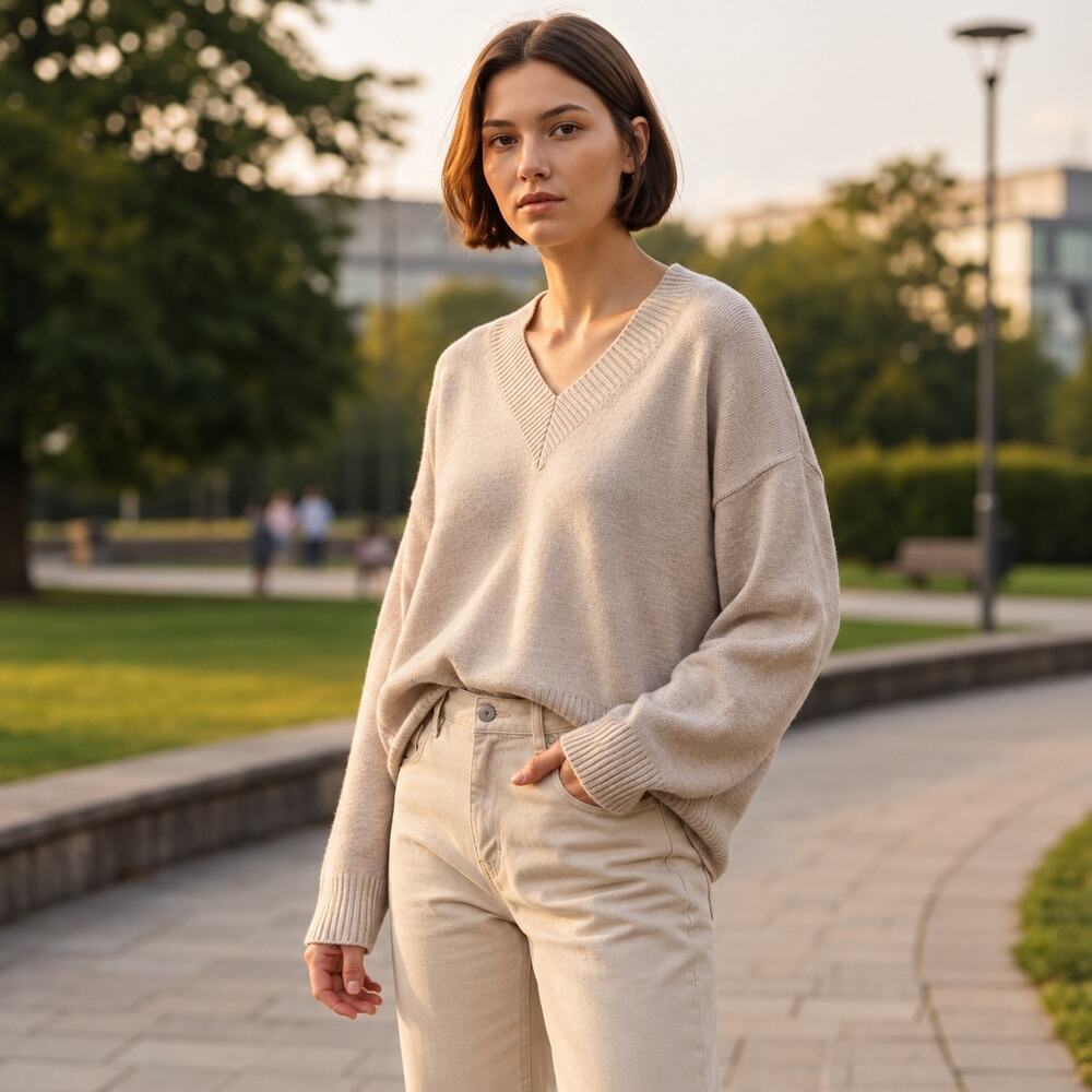 Knit Preppy V-Neck Ribbed Hems Soft Cozy Song of Style by Aimee Song Sweater